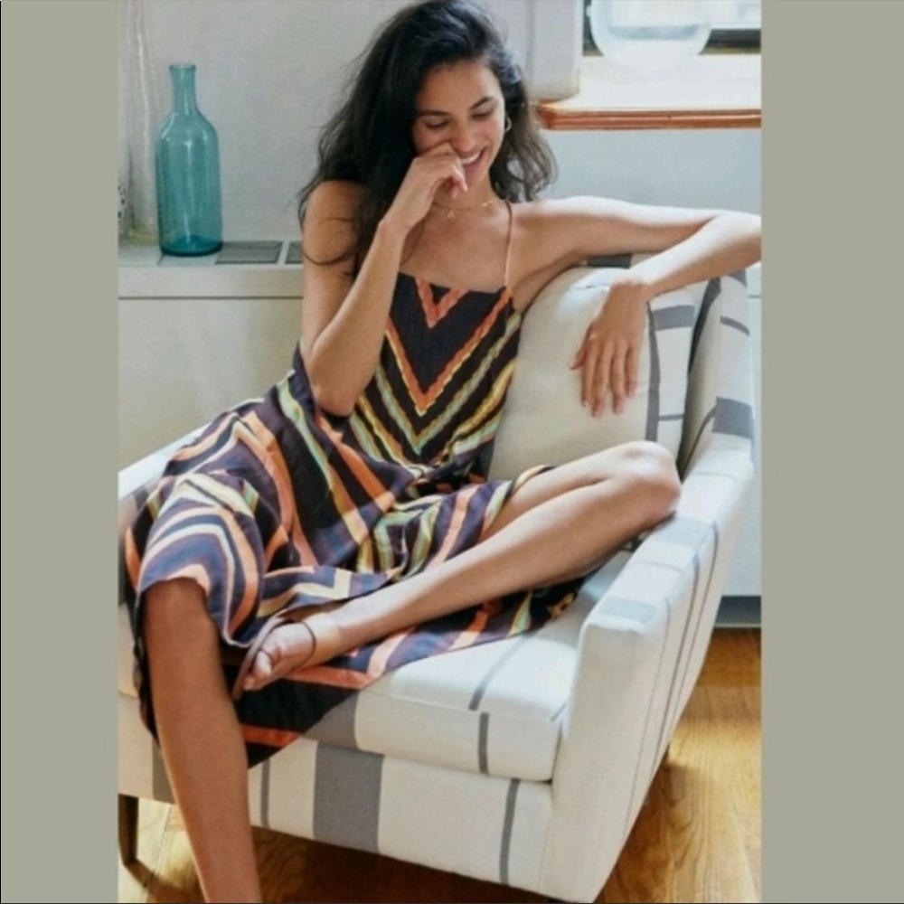 Anthropologie Multicolor Chevron Midi Slip Dress